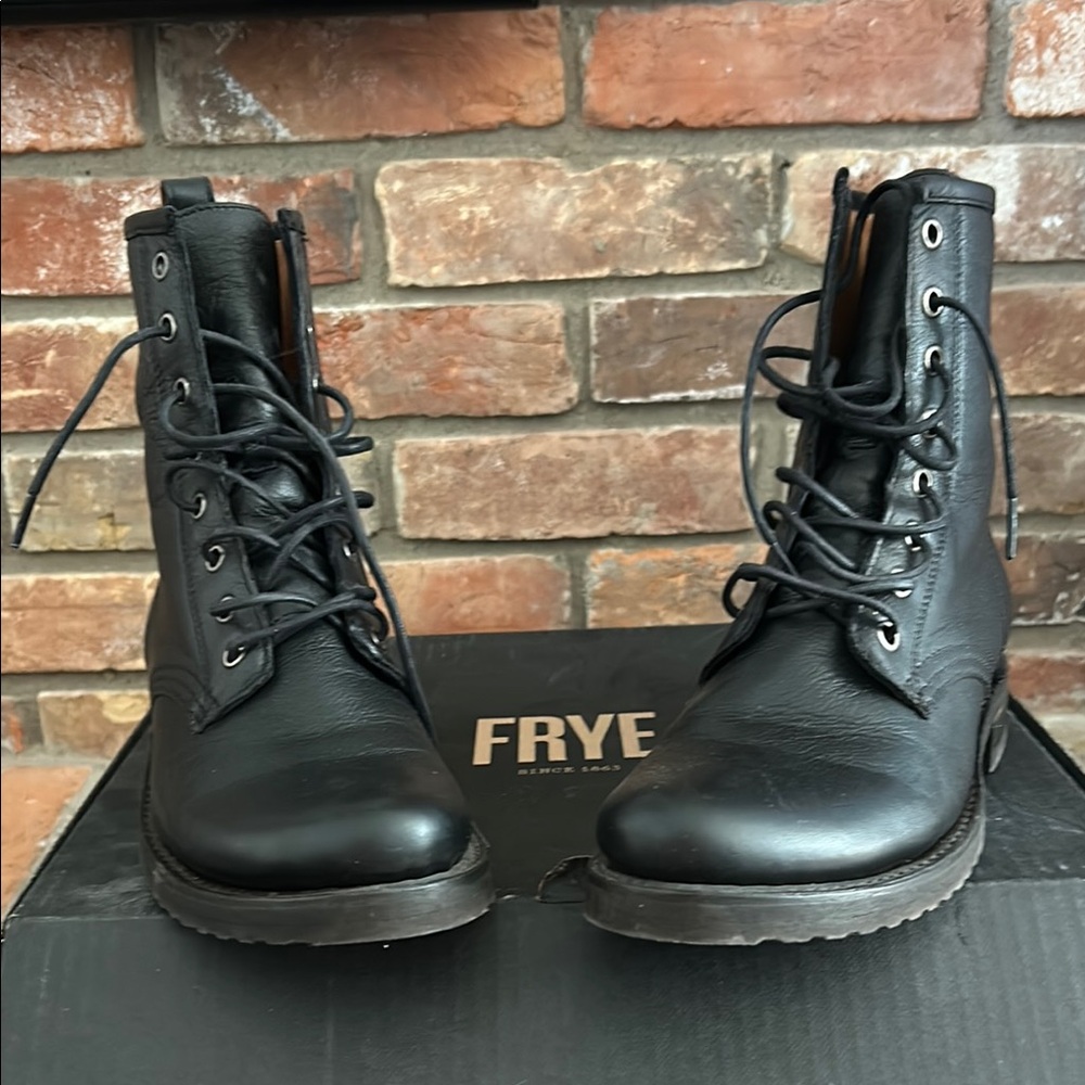 Frye Black Leather Lace-Up Boots